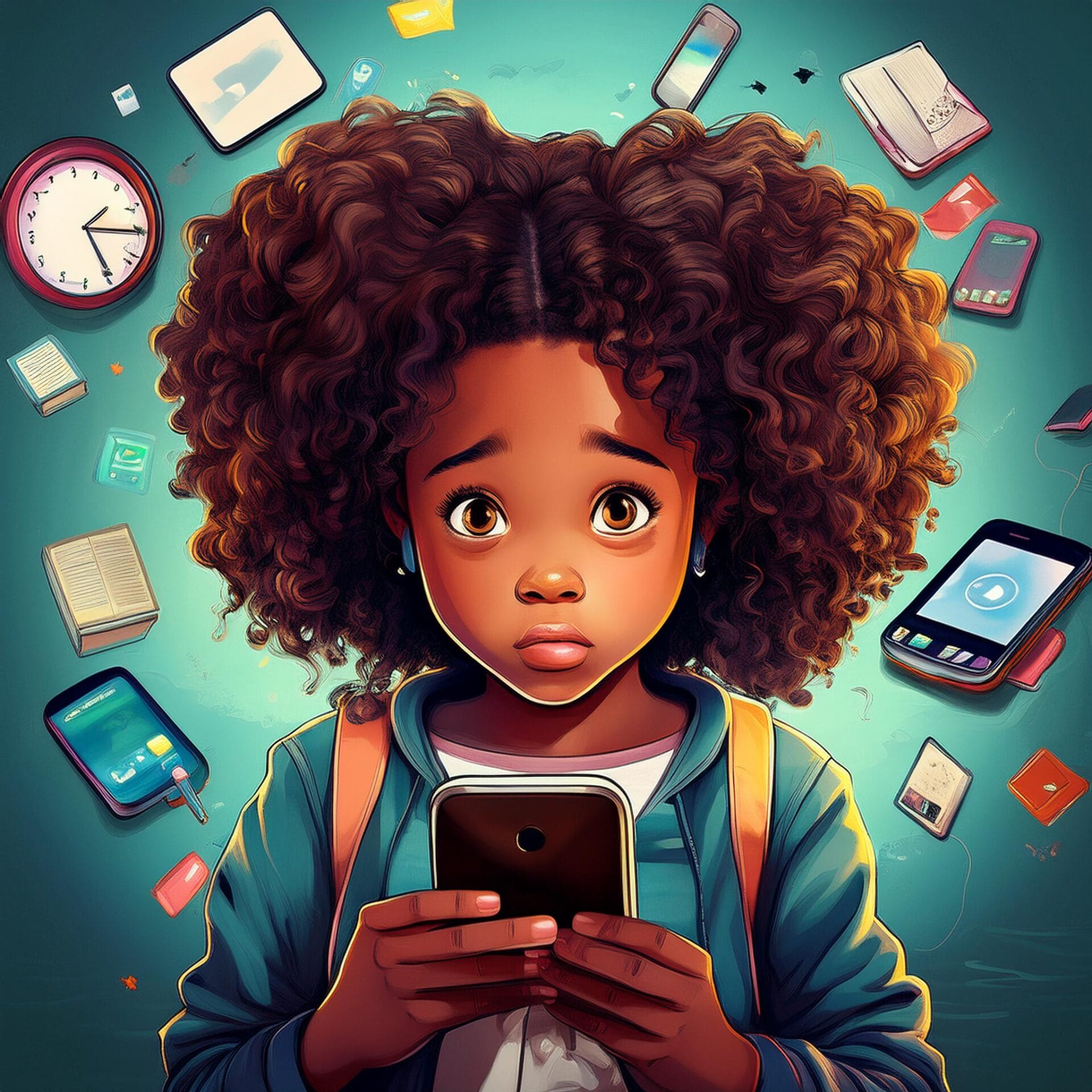 Young person of colour looking overwhelmed by her mobile phone