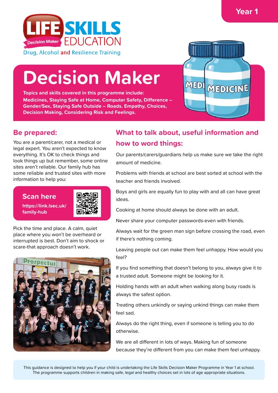 Preview of the Decision Maker Year 1 guidance sheet