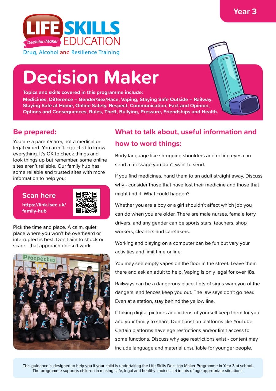 Preview of the Decision Maker Year 3 guidance sheet