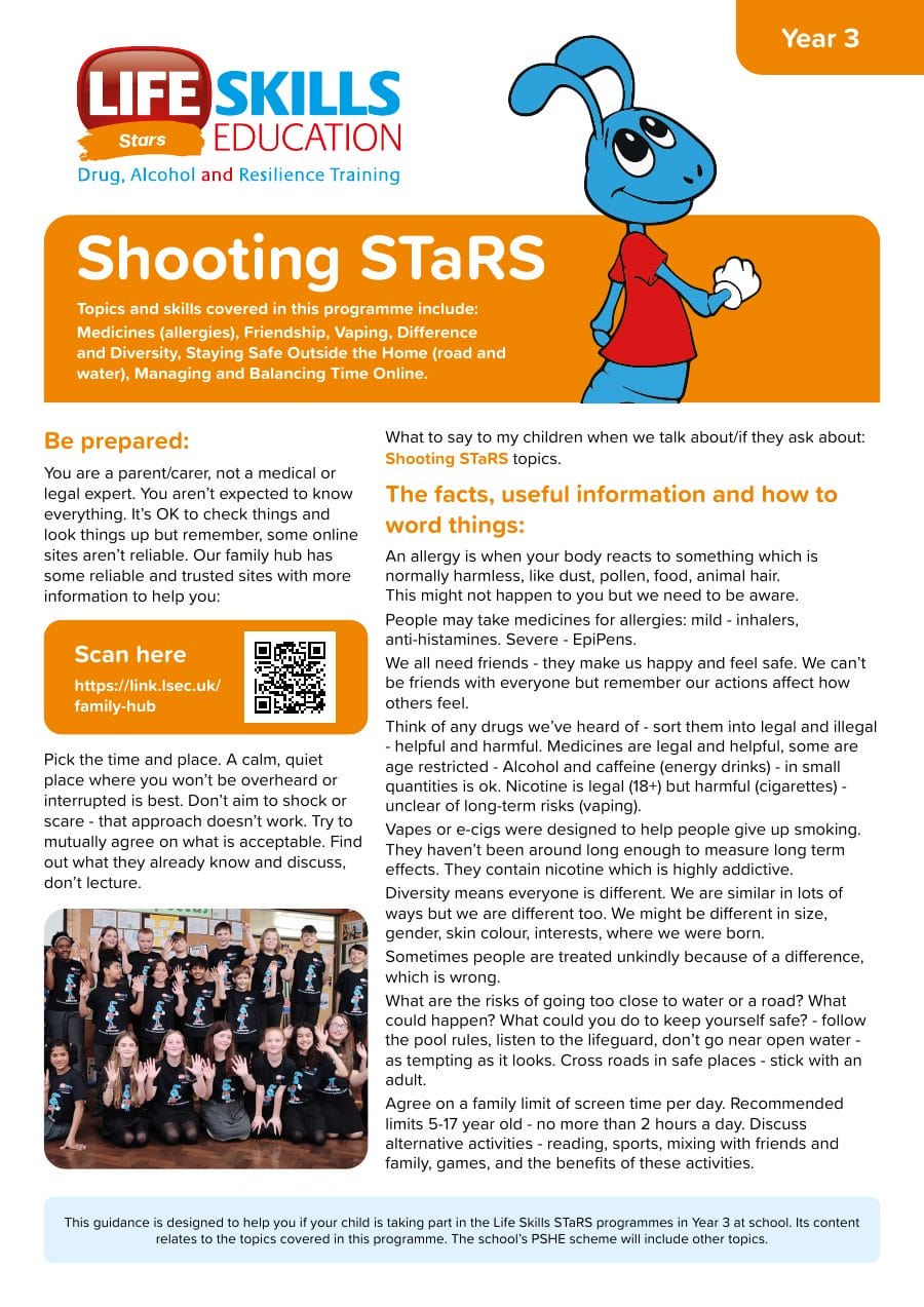 Preview of the Shooting STaRS Year 3 guidance sheet
