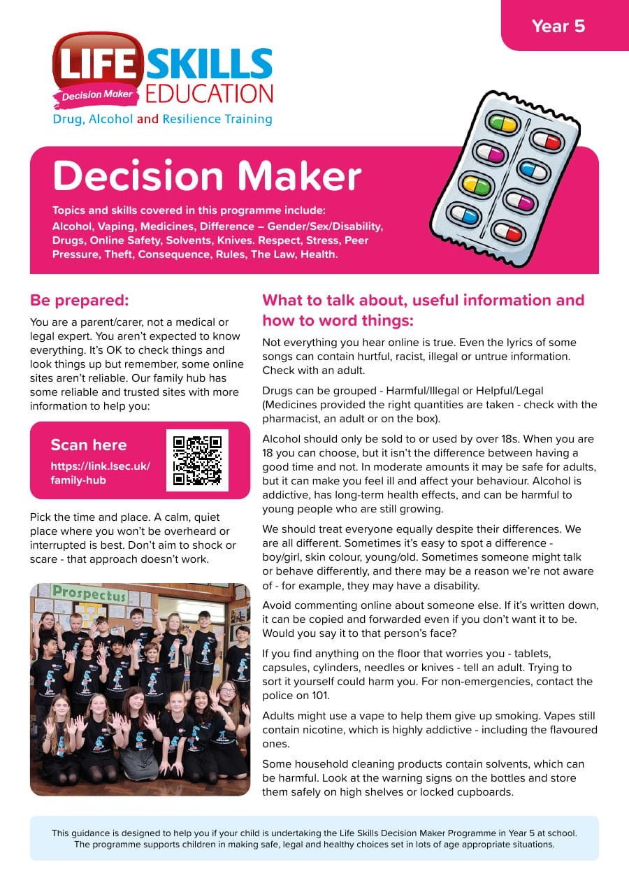 Preview of the Decision Maker Year 5 guidance sheet