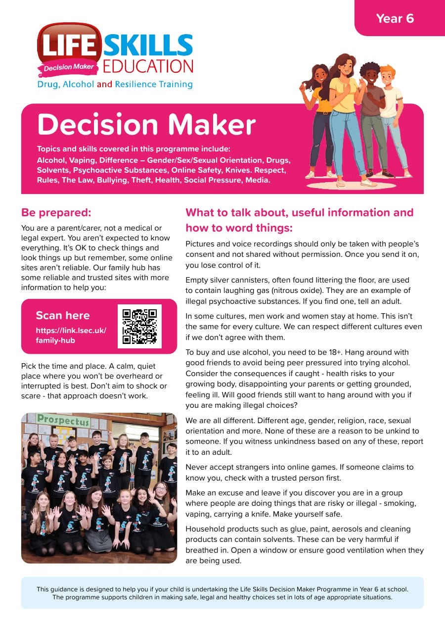 Preview of the Decision Maker Year 6 guidance sheet