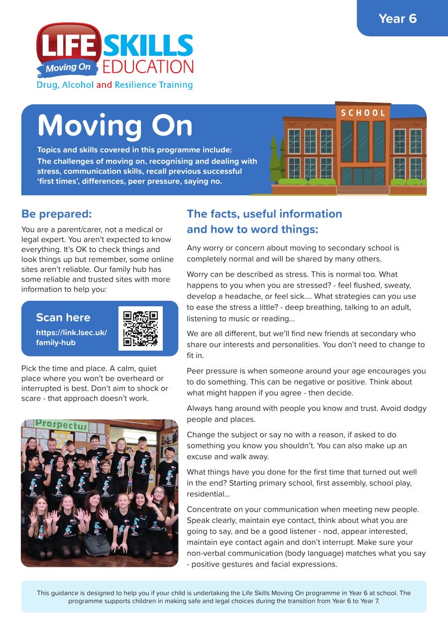 Preview of the Moving On Year 6 guidance sheet
